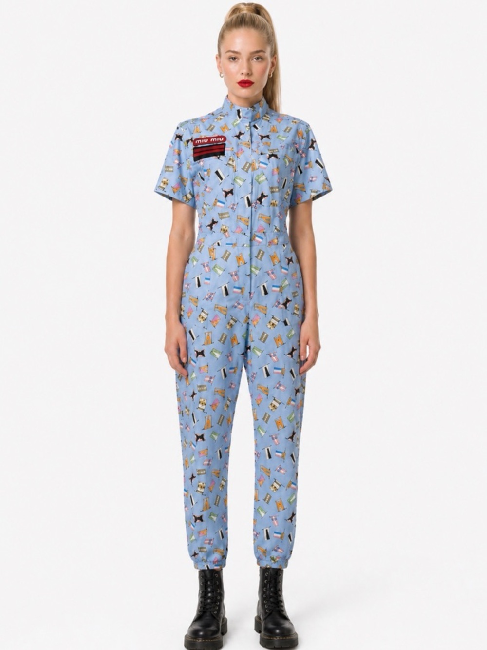 Miu Miu flag-print boilersuit from the Resort 2018 Collection by Miuccia Prada